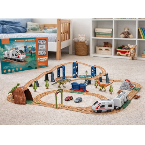 Trenulet Electric Interactiv cu Vagoane Tunel Vulcan si Dinozauri 95 cm [4]