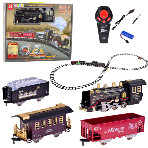 Jucarii cu telecomanda (RC) - Trenulete R/C Locomotiva cu abur lumini si sunete 22 piese, 3 ani+