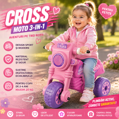 Tricicleta fara pedale CROSS roz pentru copii tip ride-on [1]