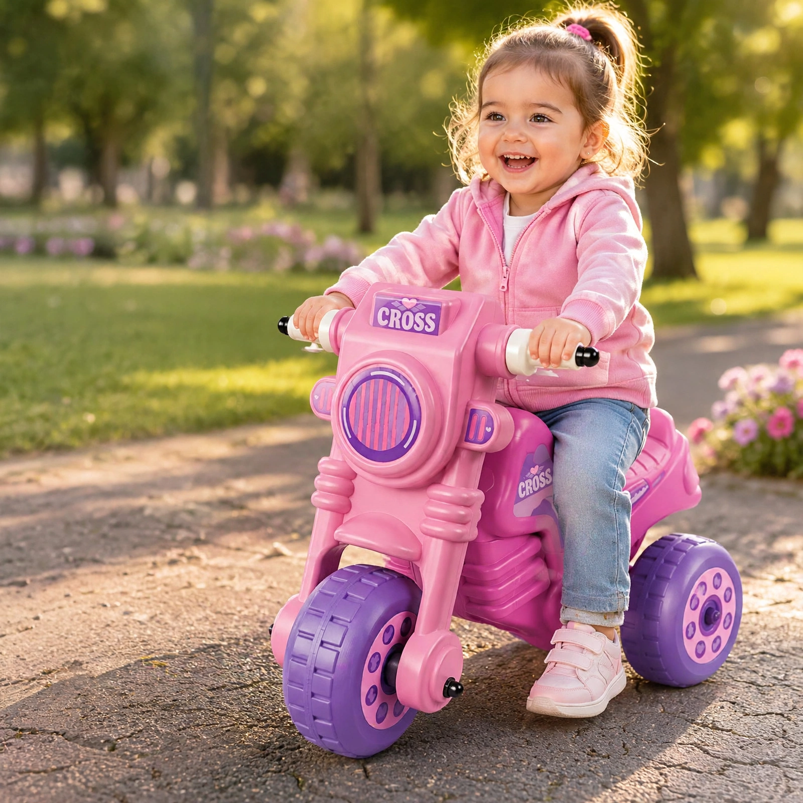 Tricicleta fara pedale CROSS roz-mov pentru fetite, ride-on cu 3 roti, 2-4 ani [6]