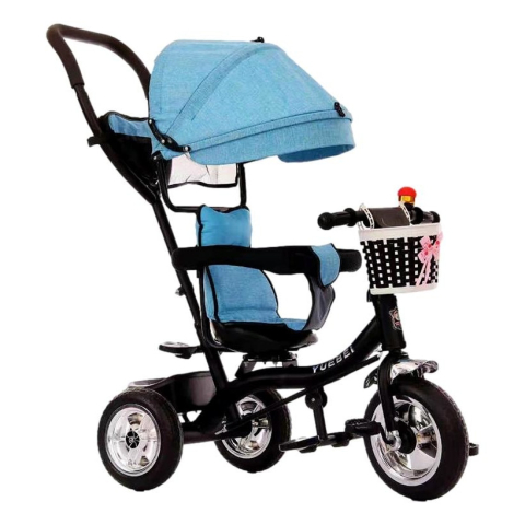 Tricicleta pentru copii, cu maner parental, pedale si copertina reglabila, cosulet de depozitare, Albastru/Negru, 12 luni+ [2]