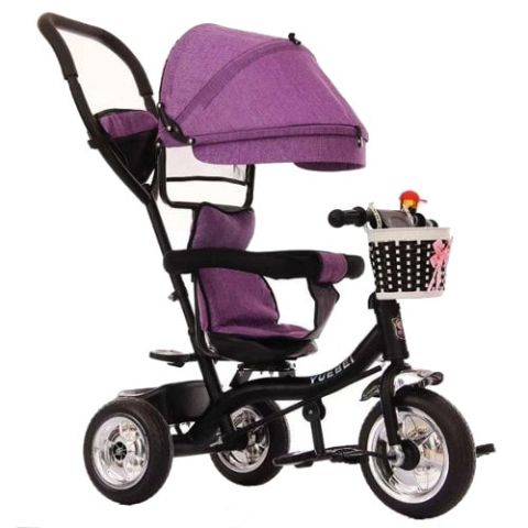Tricicleta pentru copii, cu maner parental, pedale si copertina reglabila, cosulet de depozitare, Mov/Negru, FETITE, 12 luni+ [1]