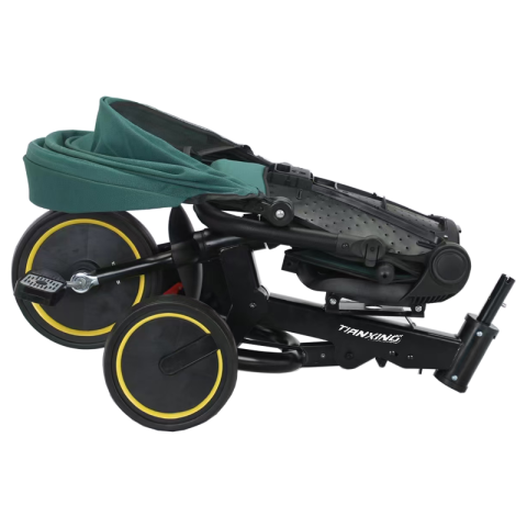 Tricicleta Premium pliabila 5 in 1 copii cu scaun rotativ 360° cu pozitie de somn si maner parental pentru baieti, verde 6 luni+ [3]