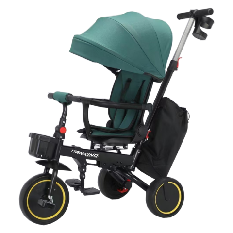Tricicleta Premium pliabila 5 in 1 copii cu scaun rotativ 360° cu pozitie de somn si maner parental pentru baieti, verde 6 luni+ [2]