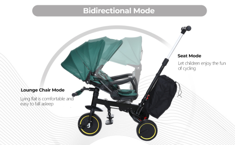 Tricicleta Premium pliabila 5 in 1 copii cu scaun rotativ 360° cu pozitie de somn si maner parental pentru baieti, verde 6 luni+ [10]