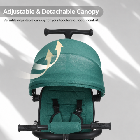 Tricicleta Premium pliabila 5 in 1 copii cu scaun rotativ 360° cu pozitie de somn si maner parental pentru baieti, verde 6 luni+ [9]