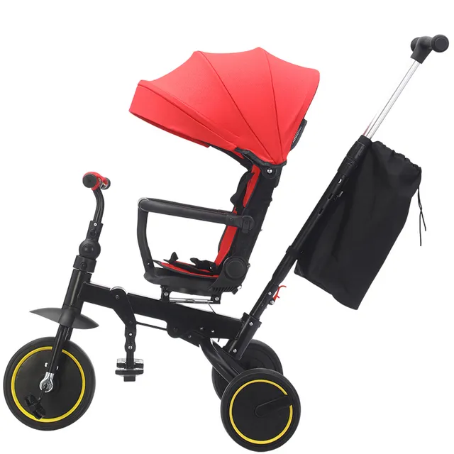 RESIGILAT - Tricicleta Premium pliabila 5 in 1 copii cu scaun rotativ 360° cu pozitie de somn si maner parental rosie 6 luni+ [2]