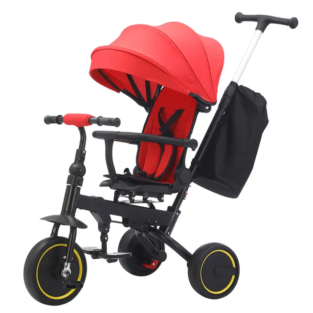 RESIGILAT - Tricicleta Premium pliabila 5 in 1 copii cu scaun rotativ 360° cu pozitie de somn si maner parental rosie 6 luni+ [3]