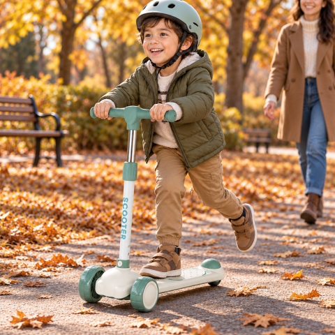 Trotineta copii Scooter cu 3 roti, ghidon reglabil, frana spate, crem-verde, 3 ani+, max. 40 kg [1]