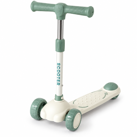 Jucarii exterior - Trotineta copii Scooter cu 3 roti, ghidon reglabil, frana spate, crem-verde, 3 ani+, max. 40 kg