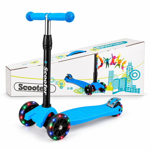 Trotineta pentru baieti Scooter 500A, pliabila, ghidon reglabil in 4 pozitii, 3 roti PU cu lumini, frana spate, albastra, 3 ani+ [0]