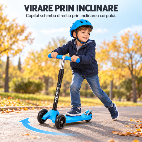 Trotineta copii Scooter 500A, albastra, roti PU, frana spate, max. 40 kg, 3 ani+ [5]