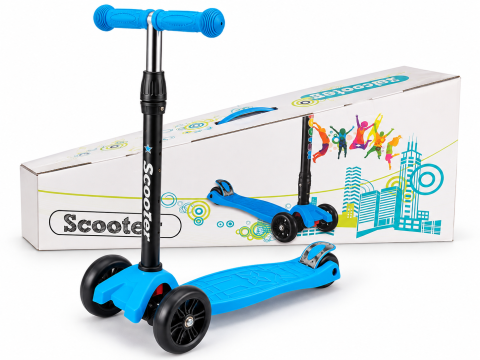 Trotinete - Trotineta copii Scooter 500A, albastra, roti PU, frana spate, max. 40 kg, 3 ani+