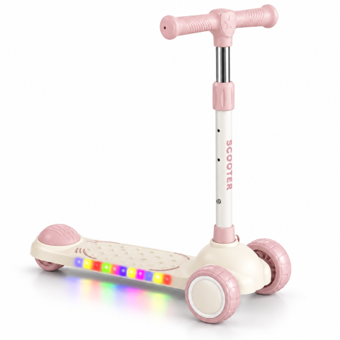 Trotineta copii Scooter cu 3 roti, ghidon reglabil si frana spate, crem-roz, 3 ani+ [2]