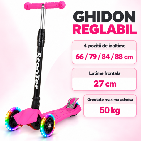 Trotineta pentru fetite Scooter 500A, roz, roti PU, frana spate, max. 40 kg, 3 ani+ [5]