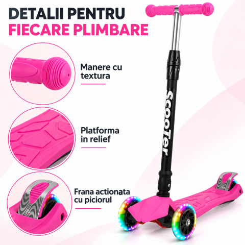 Trotineta pentru fetite Scooter 500A, roz, roti PU, frana spate, max. 40 kg, 3 ani+ [4]