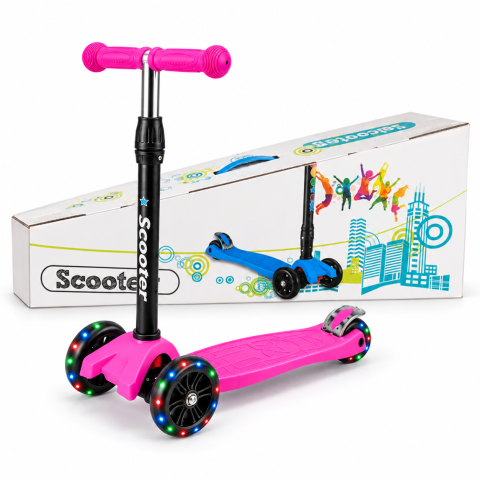 Trotinete - Trotineta pentru fetite Scooter 500A, roz, roti PU, frana spate, max. 40 kg, 3 ani+