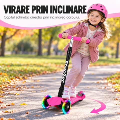 Trotineta pentru fetite Scooter 500A, roz, roti PU, frana spate, max. 40 kg, 3 ani+ [1]