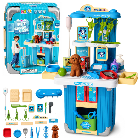Jucarii - Geanta Veterinar Troller LEAN Toys cu Accesorii Ingrijire Catel Albastru 3 ani+