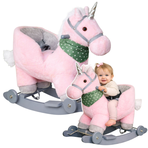 Caluti balansoar - Unicorn balansoar ride-on 2 in 1 cu spatar roz