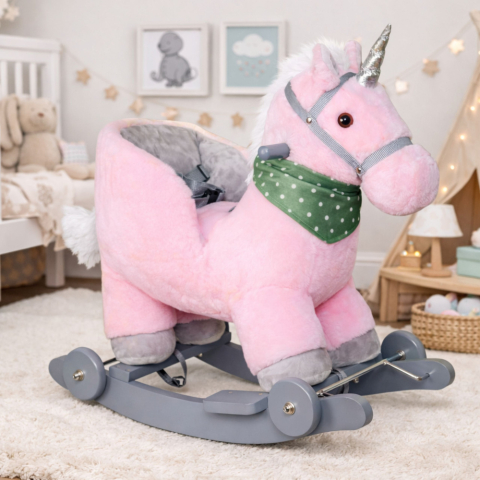 Unicorn balansoar ride-on 2 in 1 cu spatar roz [3]
