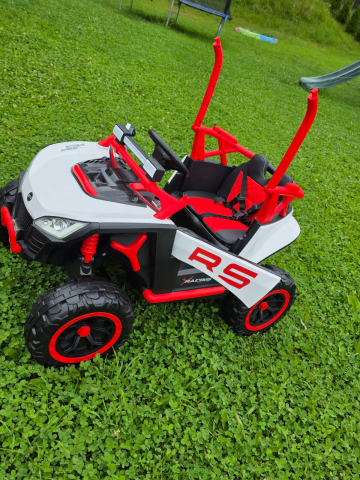 UTV electric Buggy Off-Road pentru copii, 12V 7Ah, 4 motoare 25W, telecomanda parentala, USB, suspensii, alb cu rosu, 3-8 ani [7]