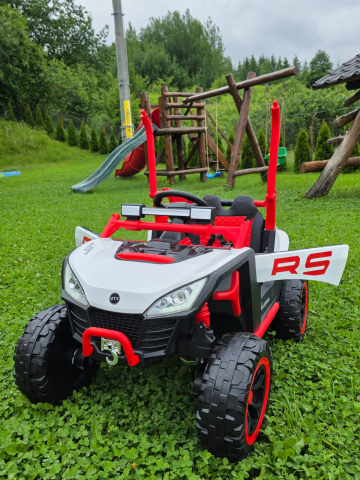 UTV electric Buggy Off-Road pentru copii, 12V 7Ah, 4 motoare 25W, telecomanda parentala, USB, suspensii, alb cu rosu, 3-8 ani [2]