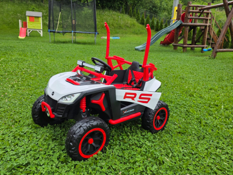 UTV electric Buggy Off-Road pentru copii, 12V 7Ah, 4 motoare 25W, telecomanda parentala, USB, suspensii, alb cu rosu, 3-8 ani [4]