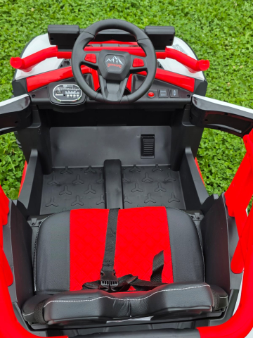 UTV electric Buggy Off-Road pentru copii, 12V 7Ah, 4 motoare 25W, telecomanda parentala, USB, suspensii, alb cu rosu, 3-8 ani [10]
