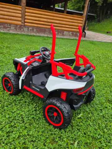 UTV electric Buggy Off-Road pentru copii, 12V 7Ah, 4 motoare 25W, telecomanda parentala, USB, suspensii, alb cu rosu, 3-8 ani [6]
