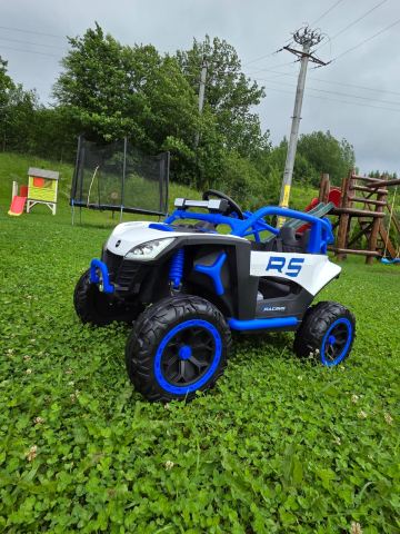 UTV electric Buggy Off-Road pentru copii, 12V 7Ah, 4 motoare 25W, telecomanda parentala, USB, suspensii, alb cu albastru, baieti, 3-8 ani [3]