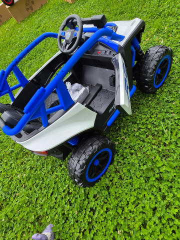 UTV electric Buggy Off-Road pentru copii, 12V 7Ah, 4 motoare 25W, telecomanda parentala, USB, suspensii, alb cu albastru, baieti, 3-8 ani [12]