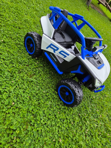 UTV electric Buggy Off-Road pentru copii, 12V 7Ah, 4 motoare 25W, telecomanda parentala, USB, suspensii, alb cu albastru, baieti, 3-8 ani [11]
