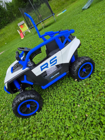 UTV electric Buggy Off-Road pentru copii, 12V 7Ah, 4 motoare 25W, telecomanda parentala, USB, suspensii, alb cu albastru, baieti, 3-8 ani [8]