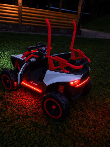 UTV electric Buggy Off-Road pentru copii, 12V 7Ah, 4 motoare 25W, telecomanda parentala, USB, suspensii, alb cu rosu, 3-8 ani [3]