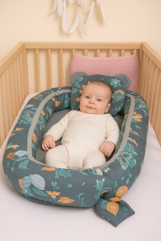 Cuibusoare - Velvet Baby Nest/baby Cocoon – Paradise emerald + PERNA