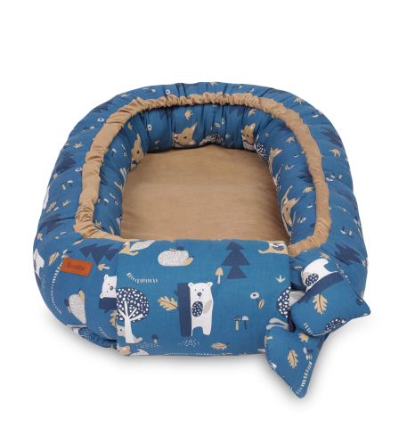 Velvet Baby Nest/Baby Cocoon – Bears Caramel + Pillow [3]