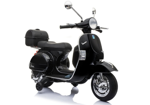 Vehicule electrice copii - Motocicletă Electrică Scuter Vespa Negru, Scaun Piele, Roti EVA