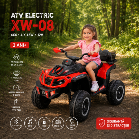 masinute fara stoc - ATV electric 4x4 pentru copii Bebelul XW-08 rosu 3 ani+