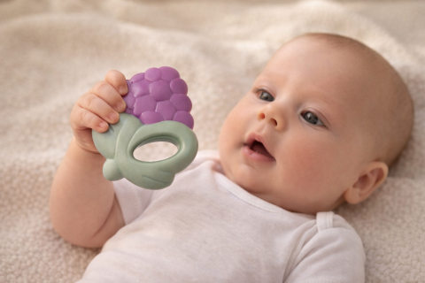 Zornaitoare - Zornaitoare Bebe Zmeura Violeta cu maner ergonomic, 3 luni+