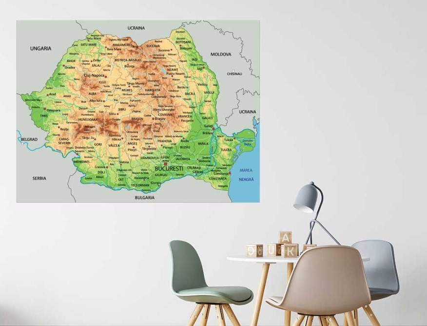 Sticker educativ „Hartă fizică a României” – Pregătit pentru Back to School!