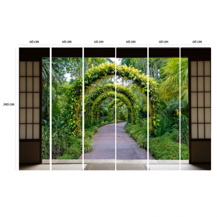 Fototapet vinyl cu efect 3D Usa Shoji - Beautiful arch with flowers plants - 360x240 cm [3]