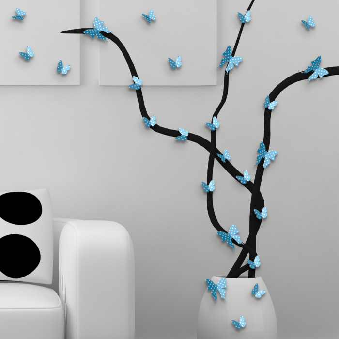 10 Fluturi 3D - Blue White Dots Butterflies [2]