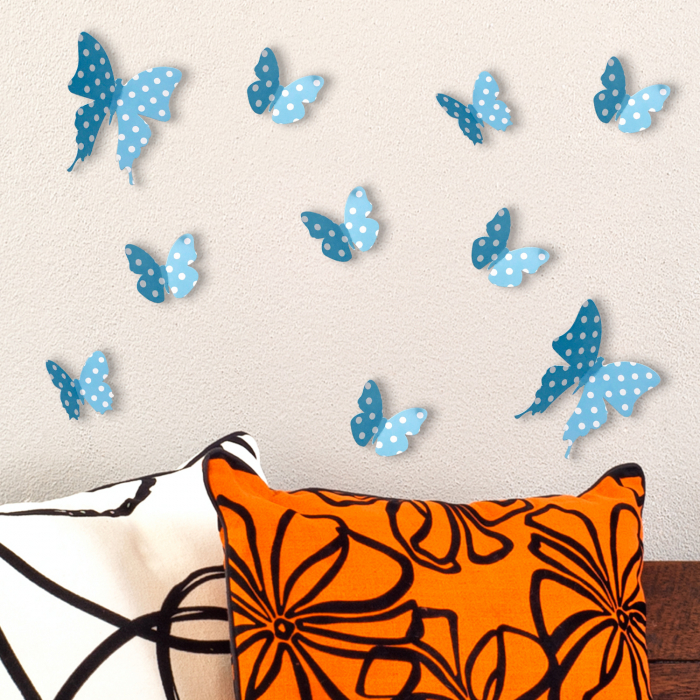 10 Fluturi 3D - Blue White Dots Butterflies [3]