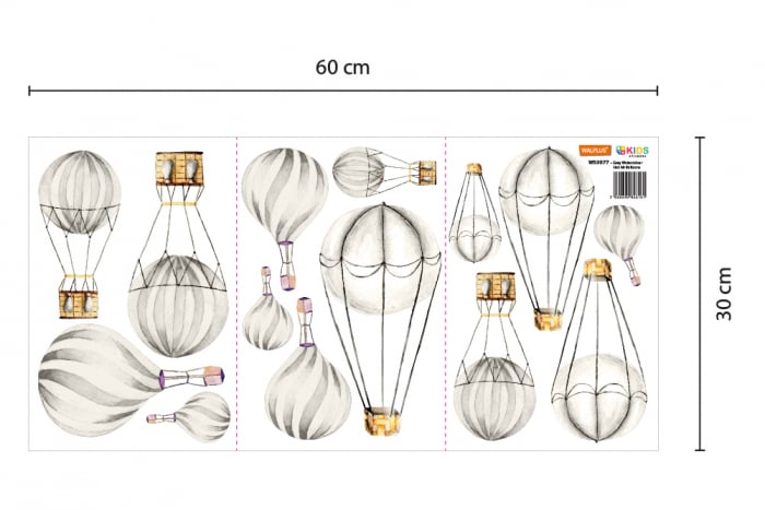 Sticker Watercolour Hot Air Balloons – Grey [4]