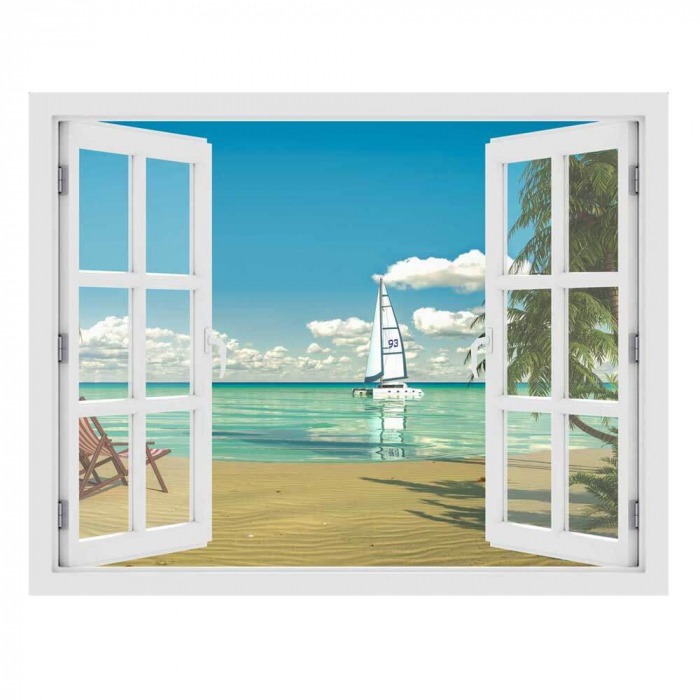 Fereastra cu efect 3D - Plaja tropicala - 119x93 cm [3]