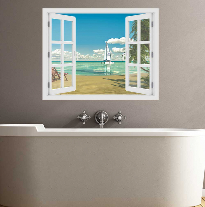 Fereastra cu efect 3D - Plaja tropicala - 119x93 cm [2]