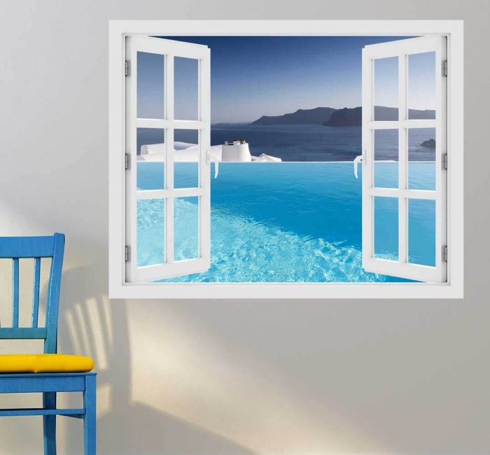 Fereastra cu efect 3D - Piscina cu vedere la marea Egee - 119x93 cm [2]