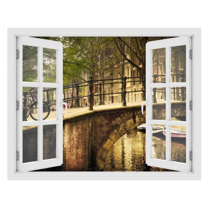 Fereastra cu efect 3D - Canal in Amsterdam - 119x93 cm [3]