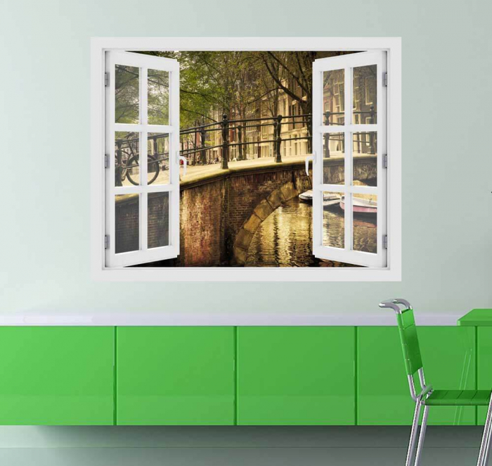 Fereastra cu efect 3D - Canal in Amsterdam - 119x93 cm [2]